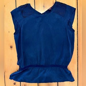 Silk open back navy blouse, Princess TamTam, size Fr T2